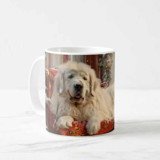 Grote Pyreneeën Hond Kerst Feestelijk Koffiemok (Voorkant links)