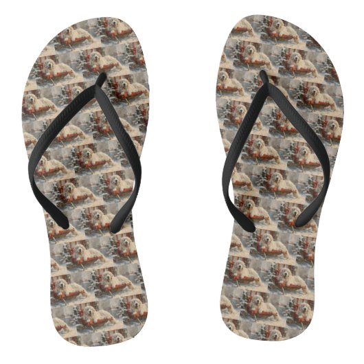 Grote Pyreneeën Hond Kerst Feestelijk Teenslippers (Voetbed)