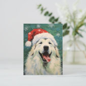 Grote Pyreneeën hond Kerstborstel schilderij artwo Briefkaart (Staand voorkant)
