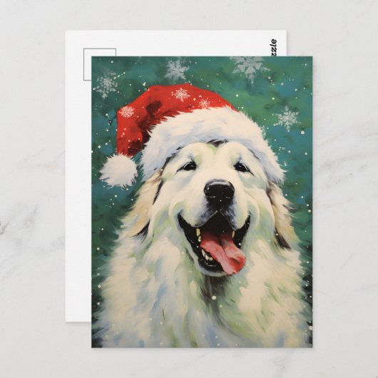 Grote Pyreneeën hond Kerstborstel schilderij artwo Briefkaart (Voorkant / Achterkant)