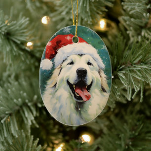 Grote Pyreneeën hond Kerstborstel schilderij artwo Keramisch Ornament