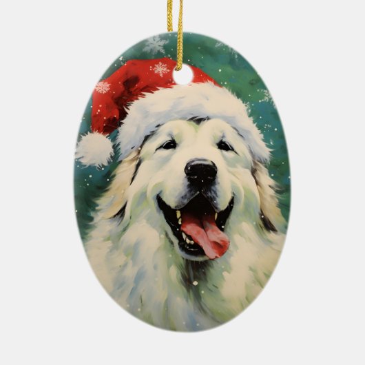 Grote Pyreneeën hond Kerstborstel schilderij artwo Keramisch Ornament (Achterkant)