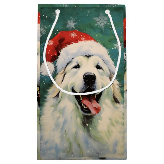 Grote Pyreneeën hond Kerstborstel schilderij artwo Klein Cadeauzakje (Achterkant)