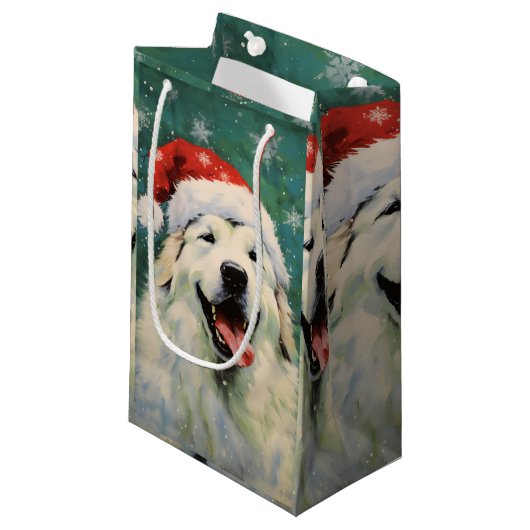 Grote Pyreneeën hond Kerstborstel schilderij artwo Klein Cadeauzakje (Voorkant Gekanteld)