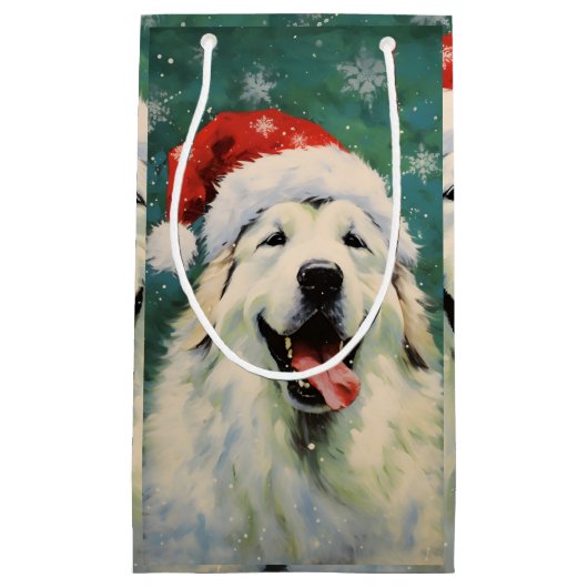 Grote Pyreneeën hond Kerstborstel schilderij artwo Klein Cadeauzakje (Voorkant)