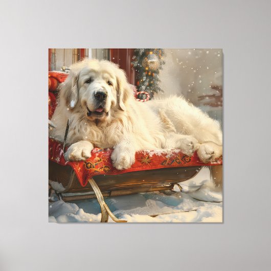 Grote Pyreneeën Hond Kerstfeest Canvas Afdruk (Voorkant)