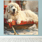 Grote Pyreneeën Hond Kerstfeest Canvas Afdruk (Insitu (Houten vloer))