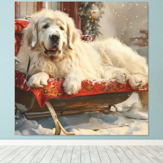 Grote Pyreneeën Hond Kerstfeest Canvas Afdruk (Insitu (Houten vloer))