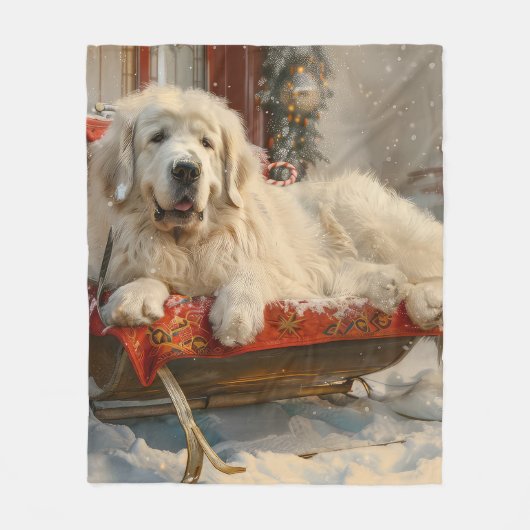 Grote Pyreneeën Hond Kerstfeest Fleece Deken (Voorkant)