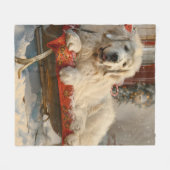 Grote Pyreneeën Hond Kerstfeest Fleece Deken (Voorkant (Horizontaal))