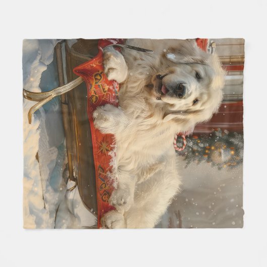 Grote Pyreneeën Hond Kerstfeest Fleece Deken (Voorkant (Horizontaal))