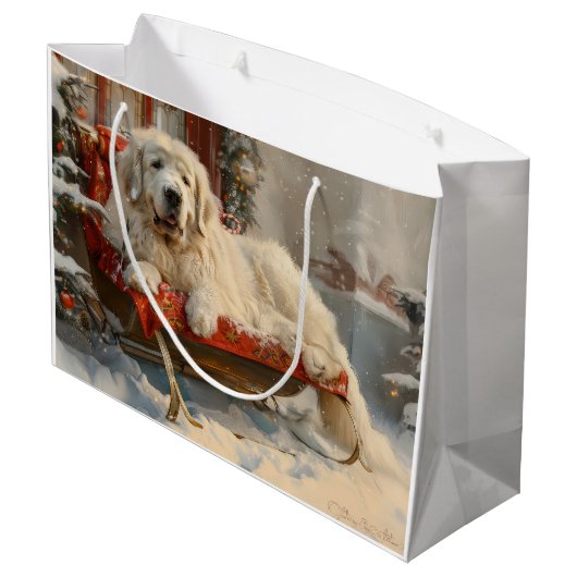 Grote Pyreneeën Hond Kerstfeest Groot Cadeauzakje (Achterkant Gekanteld)