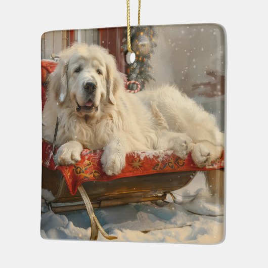 Grote Pyreneeën Hond Kerstfeest Keramisch Ornament (Links)