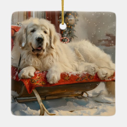 Grote Pyreneeën Hond Kerstfeest Keramisch Ornament (Achterkant)