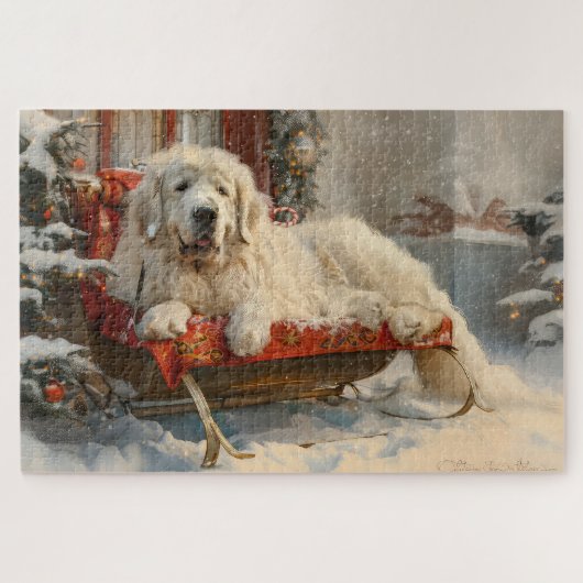 Grote Pyreneeën Hond Kerstfeest Legpuzzel (Horizontaal)