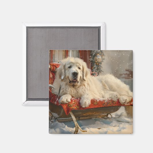 Grote Pyreneeën Hond Kerstfeest Magneet (Voorkant / Achterkant)