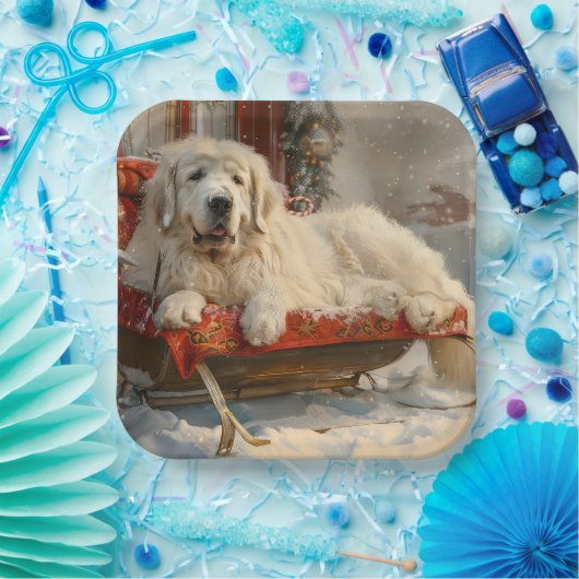 Grote Pyreneeën Hond Kerstfeest Papieren Bordje (Feest)