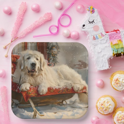 Grote Pyreneeën Hond Kerstfeest Papieren Bordje (Feest)