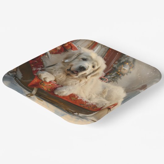 Grote Pyreneeën Hond Kerstfeest Papieren Bordje (Gebogen)