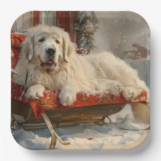 Grote Pyreneeën Hond Kerstfeest Papieren Bordje (Voorkant)