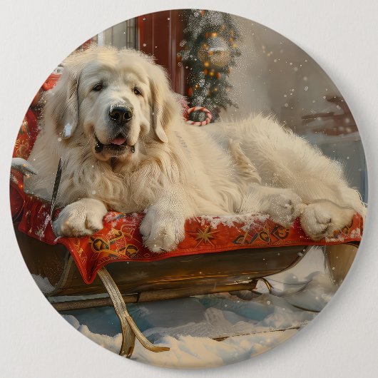 Grote Pyreneeën Hond Kerstfeest Ronde Button 6,0 Cm (Voorkant)