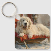 Grote Pyreneeën Hond Kerstfeest Sleutelhanger (Voorkant)