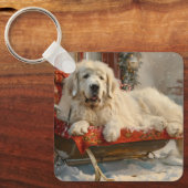 Grote Pyreneeën Hond Kerstfeest Sleutelhanger (Voorkant)