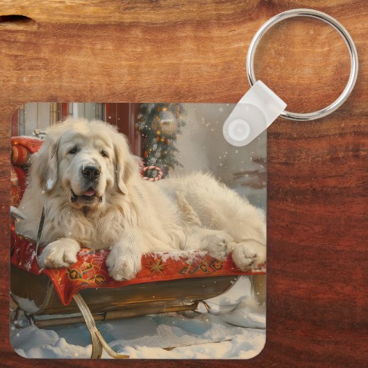 Grote Pyreneeën Hond Kerstfeest Sleutelhanger (Achterkant)