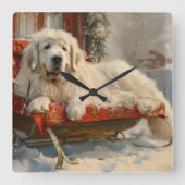 Grote Pyreneeën Hond Kerstfeest Vierkante Klok (Voorkant)