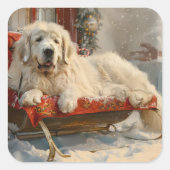Grote Pyreneeën Hond Kerstfeest Vierkante Sticker (Voorkant)