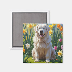 Grote Pyreneeën Hond Lente Bloemen Schilderij Magneet