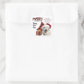 Grote Pyreneeën hond met Buffalo Plaid Kerstman Ho Vierkante Sticker (Tas)