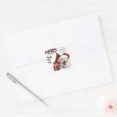 Grote Pyreneeën hond met Buffalo Plaid Kerstman Ho Vierkante Sticker (Envelop)