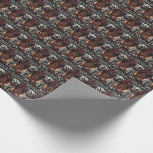 Grote Pyreneeën Hond Met Kerstcadeaus Open Haard Cadeaupapier (Hoek)