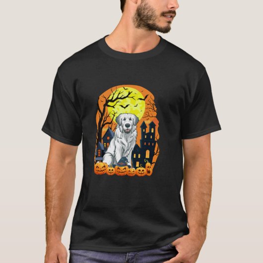 Grote Pyreneeën Hond Met Pompoenen Grappig Enge Ha T-shirt (Voorkant)