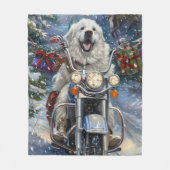 Grote Pyreneeën Hond Rijden Motorfiets Kerstmis Fleece Deken (Voorkant)