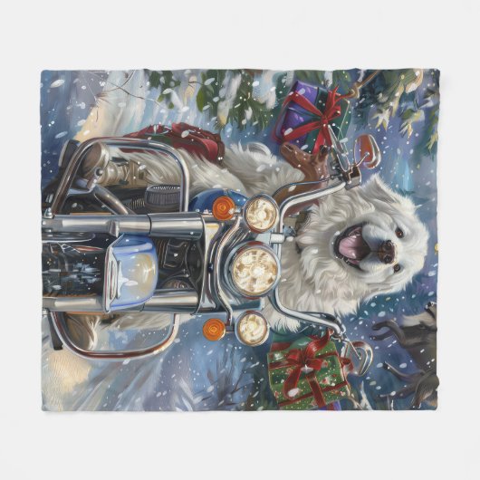 Grote Pyreneeën Hond Rijden Motorfiets Kerstmis Fleece Deken (Voorkant (Horizontaal))