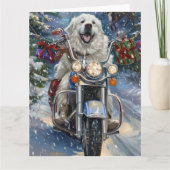 Grote Pyreneeën Hond Rijden Motorfiets Kerstmis Kaart (Voorkant)