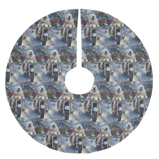 Grote Pyreneeën Hond Rijden Motorfiets Kerstmis Kerstboom Rok (Voorkant)