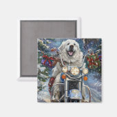 Grote Pyreneeën Hond Rijden Motorfiets Kerstmis Magneet (Voorkant / Achterkant)