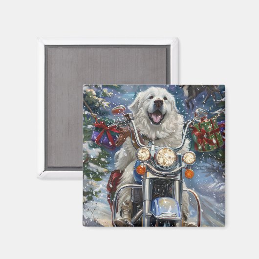 Grote Pyreneeën Hond Rijden Motorfiets Kerstmis Magneet (Voorkant / Achterkant)