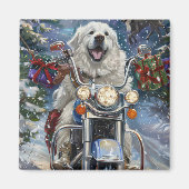 Grote Pyreneeën Hond Rijden Motorfiets Kerstmis Magneet (Voorkant)