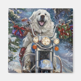 Grote Pyreneeën Hond Rijden Motorfiets Kerstmis Magneet