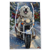 Grote Pyreneeën Hond Rijden Motorfiets Kerstmis Medium Cadeauzakje (Voorkant)