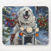 Grote Pyreneeën Hond Rijden Motorfiets Kerstmis Muismat (Voorkant)
