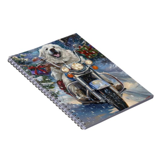 Grote Pyreneeën Hond Rijden Motorfiets Kerstmis Notitieboek (Rechterzijde)
