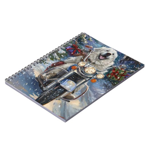 Grote Pyreneeën Hond Rijden Motorfiets Kerstmis Notitieboek (Linkerzijde)