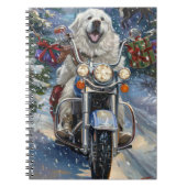 Grote Pyreneeën Hond Rijden Motorfiets Kerstmis Notitieboek (Voorkant)