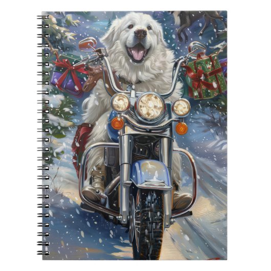 Grote Pyreneeën Hond Rijden Motorfiets Kerstmis Notitieboek (Voorkant)