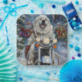 Grote Pyreneeën Hond Rijden Motorfiets Kerstmis Papieren Bordje (Feest)